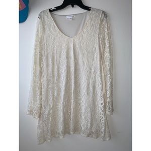 White Lace Short Flow Dress, Long sleeves